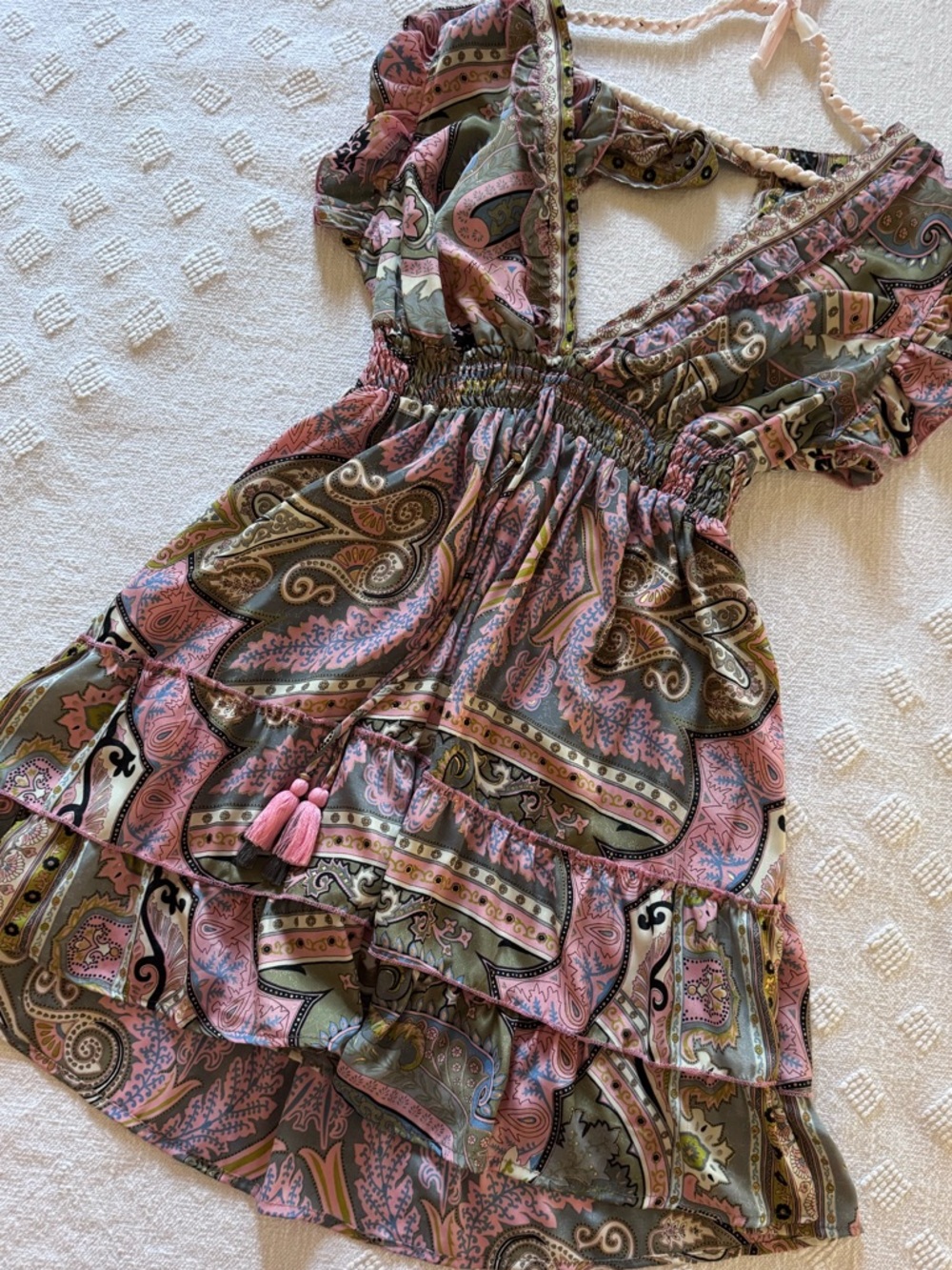 Boho Paisley Mini Dress in Pink and Olive